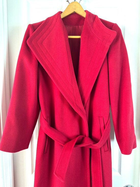 Vintage M.G. Kinsler The Great American Coat Red Wool Belted Long Women's Small - Picture 2 of 11